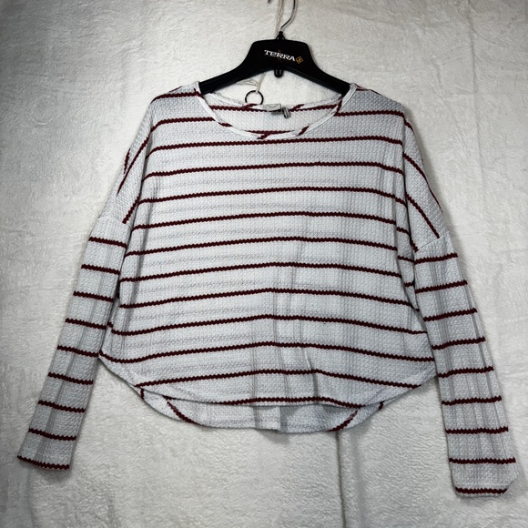 Paper Crane Shirt Womens Size Large Striped White Cropped Oversized Waffle knit - Picture 1 of 6
